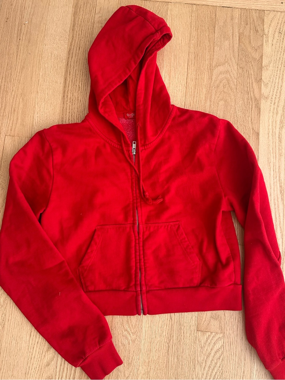 Brandy Melville Red Zip-Up Hooded Sweatshirt